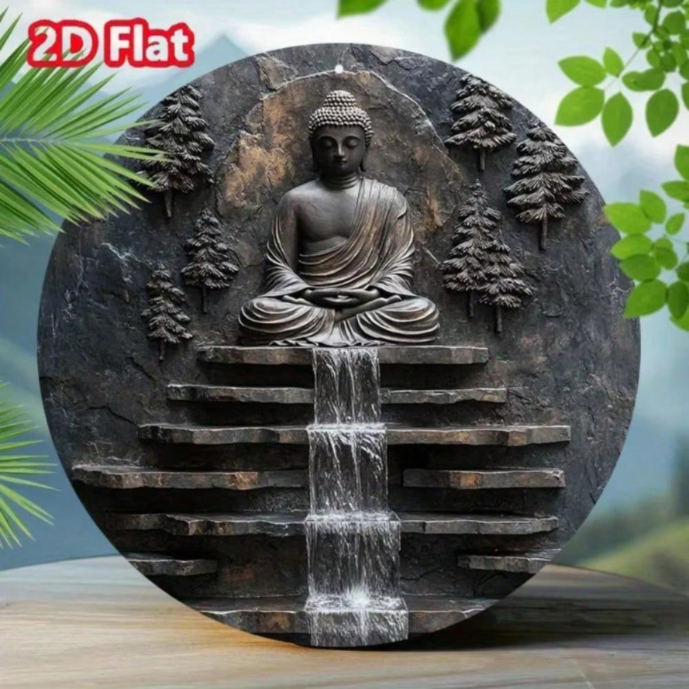 Arte da Parete in Metallo Buddha Meditazione Vintage Monaco Cascata Cortile Giardino Decorazione Segno