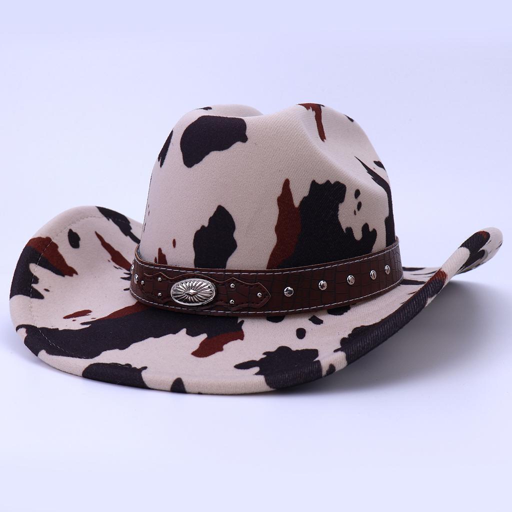 Neuer Western-Cowboyhut Europäischer und Amerikanischer Personalisierter Retro Kuhmuster Ritterhut Herren- und Damen Vielseitiger Jazzhut