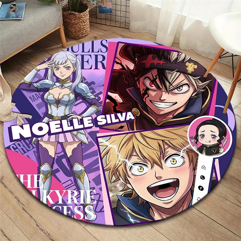 Black Clover Round Area Rug Carpet Rug For Living Room Bedroom Sofa Playroom Decor Nonslip Floor Mat