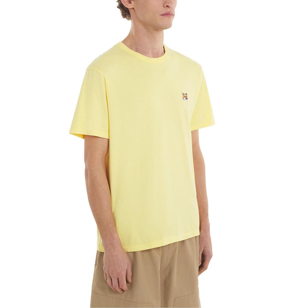 Maison Kitsune Ss23 Solid Color Embroidered Logo Casual Short Sleeve T-Shirt Men Tops Yellow AM00103KJ0008-P724
