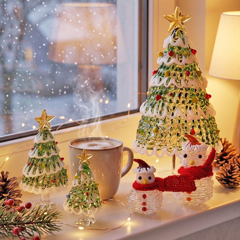 Brushed Glass Snowman Figurines Handcrafted Glass Christmas Decoration Party Supplies