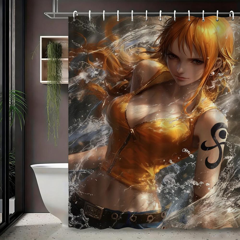 One Piece Monkey D. Luffy Gear 5 Wano Country Night Sky Waterproof Shower Curtain, Anime Inspired Bathroom Decor with Floating L