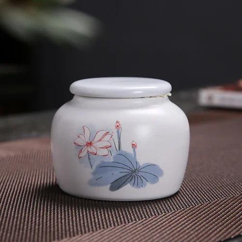 Ceramic Tea Caddy Small Mini Portable Oolong Tea Storage Tank Travel Tea Boxes Powder Sealed Jar Tea Containers Spice Candy Jar