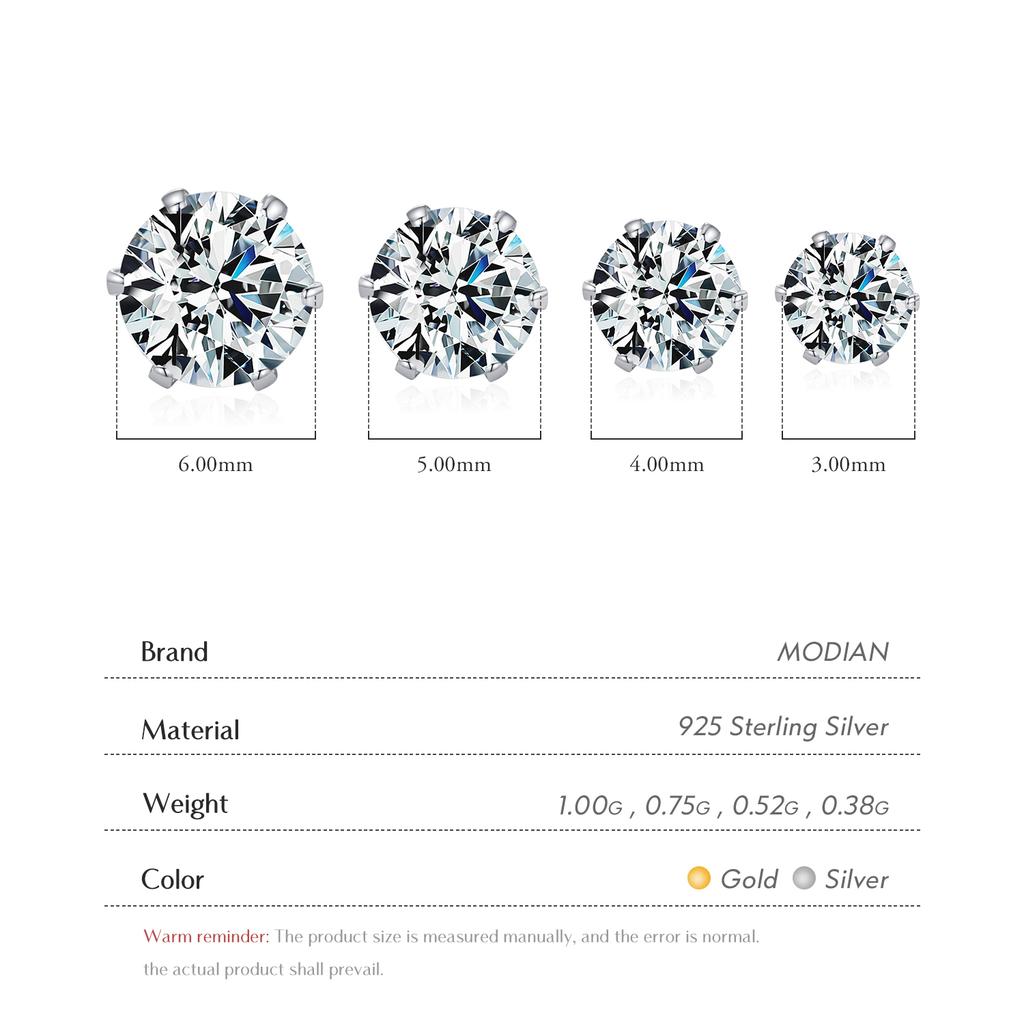 925 Sterling Silver Basic Sparkling Round Stud Earrings Classic Crown Hypoallergenic Wedding Jewelry For Women