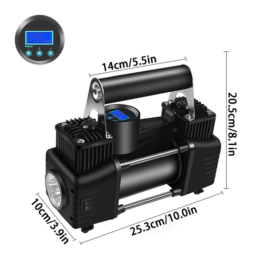 12V Car Air Compressor Tyre Auto Tire Inflator Pump Double Cylinder 150W 55L//Min