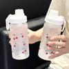 Portable 500ML Cherry Water Bottle with Straw Frosted Design Juice Drinkware Clear Body Plastic Water Bottle Milk Tea