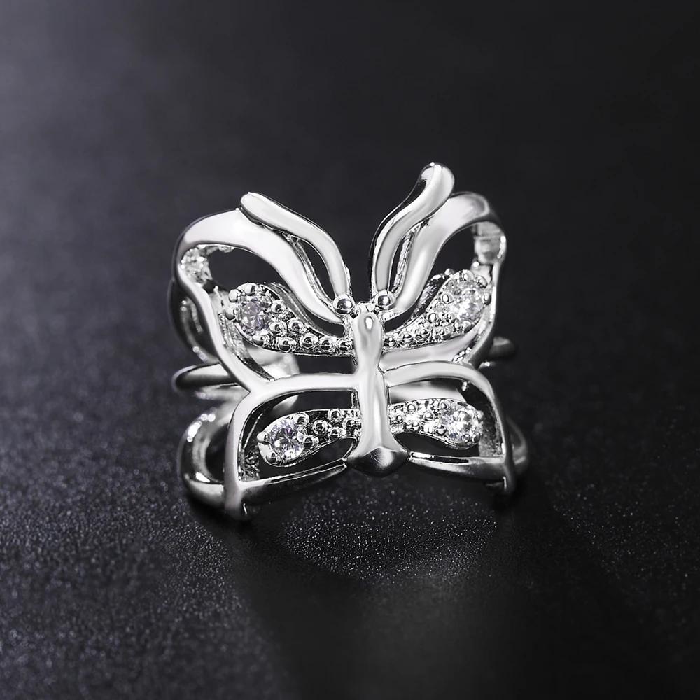 Luxury S 925 Sterling Silver Crystal Butterfly Rings For Women Adjustable Fashion Wedding Accessories Party Gifts Jewelry