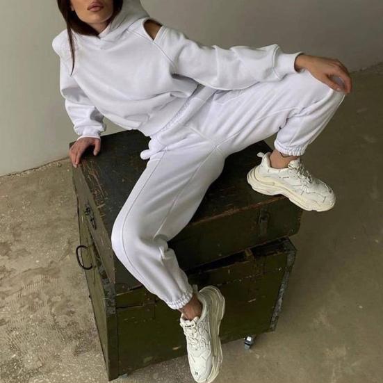 Women's 2 Piece Tracksuit Long Sleeve Crop Pullover Hoodie Sweatshirt Jogging Pants Set Autumn Casual Athletic Outfit