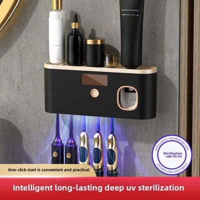 Sanitizzatore Smart per Spazzolini a 5 Fessure con Erogatore Automatico di Dentifricio, Plastica Resistente, Batteria Ricaricabile USB, Moderno Organizzatore da Bagno
