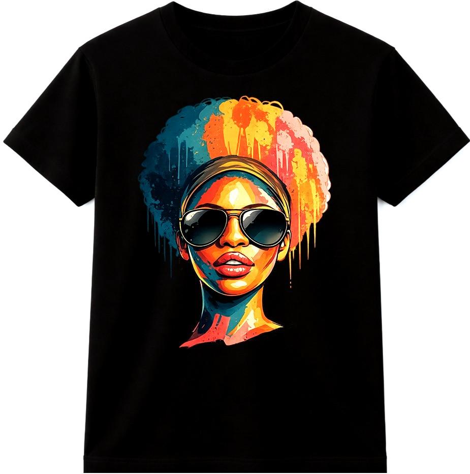 Afro Queen T Shirt Sunglasses Black Woman Graphic Tee Urban Streetwear Top S разноцветный