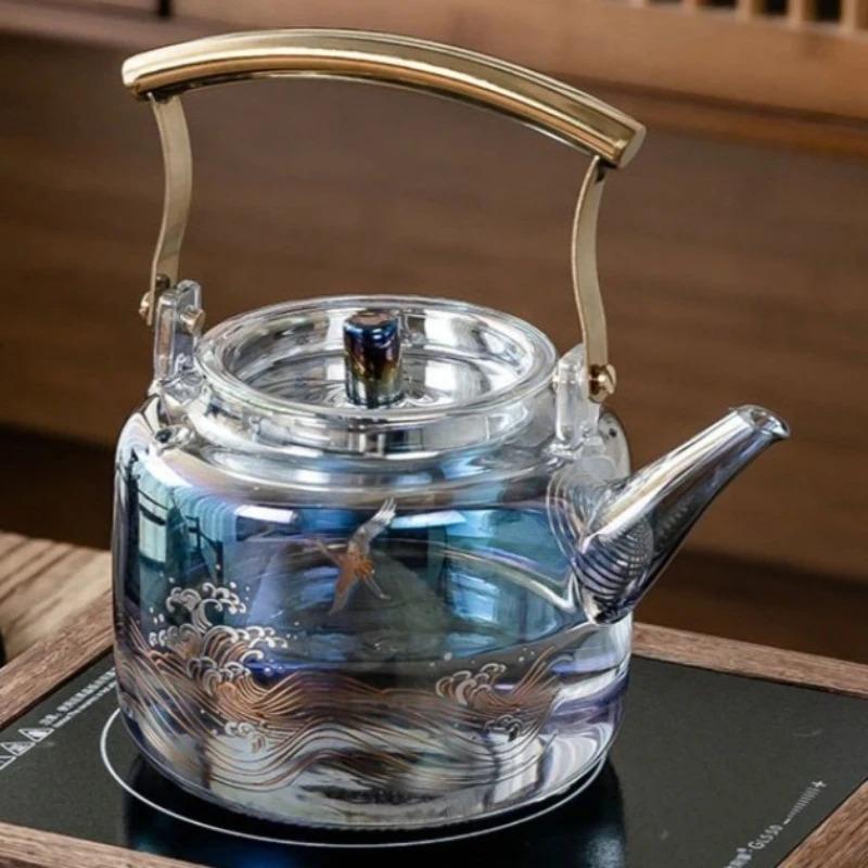 High Borosilicate Glass Colorful Handle Kettle Health - Preserving Hot Water Kettle Household Flower and Herb Teapot