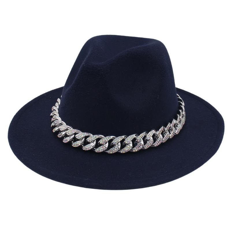 Bright Diamond Acrylic Chain Top Hat Jazz Hat Big Eaves Concave Photo Felt Hat