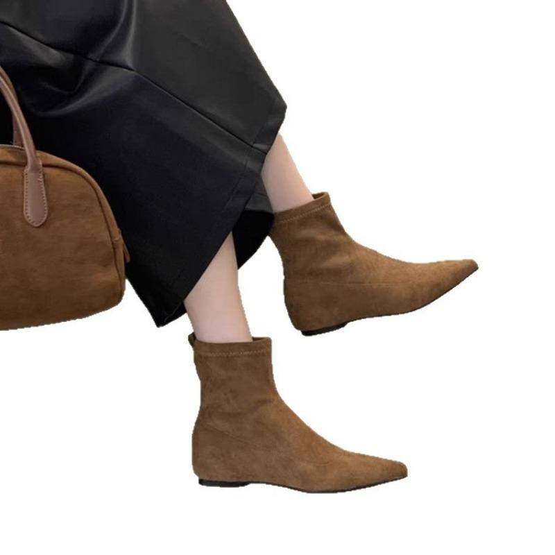 Small inner height increase brown retro short boots thin boots women's boots spring and summer new short boots and bare boots