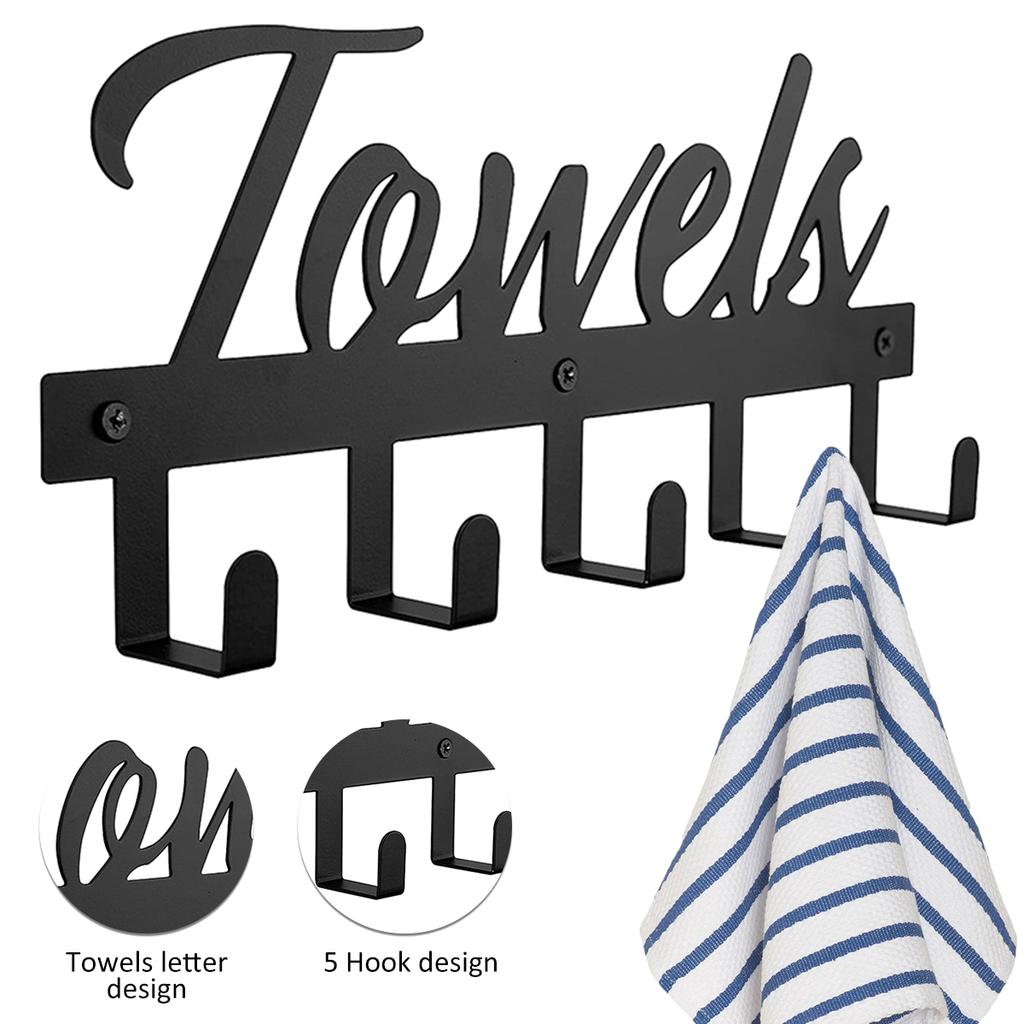Wandmontierter Handtuchhalter Beweglicher Halter mit 5 Haken Wasserdichtes Handtuchregal Organizer Duschaufhänger Stange Badezimmerzubehör