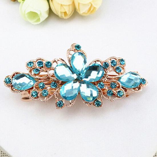 Dammode Blomma Blad Glänsande Strass Hårklämma Hårnål Smycke