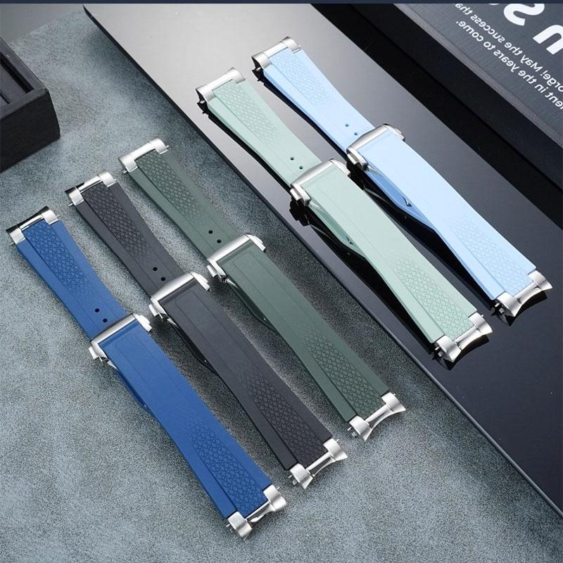 21mm Fluorous Rubber Watchband for Longines Hydroconquest L3.781/L3.883.4 Conquest Sports Diving Watch Strap+Metal Interface