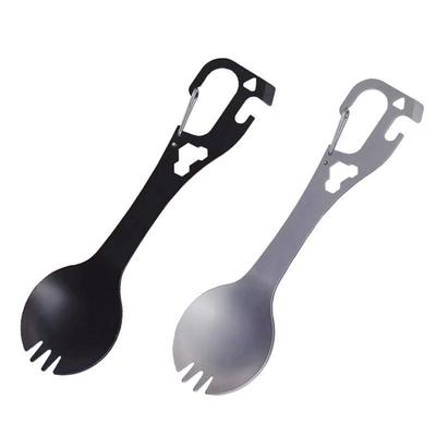 Tragbares Camping-Gabel- und Löffelset aus Edelstahl mit Flaschen- und Dosenöffner