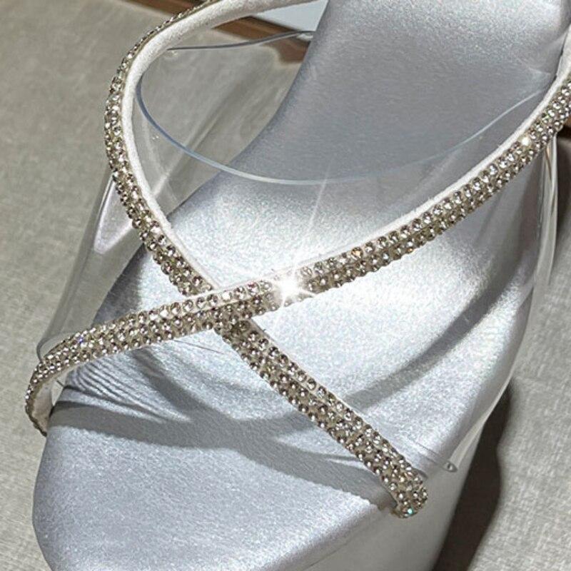 Dame Luksus Krystall Korsrem Tøffel Nattklubb Høy Rhinestone 17CM hæler Bilmodell Festshow LFD-181-89
