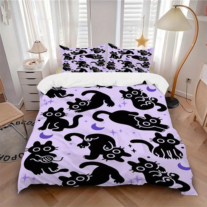 3pcs Black Cat Pattern Bedding Set, Ideal for Home Use, Suitable for Bedroom Decor (1*Duvet Cover + 1/2*Pillowcases, No Core) yy250821200