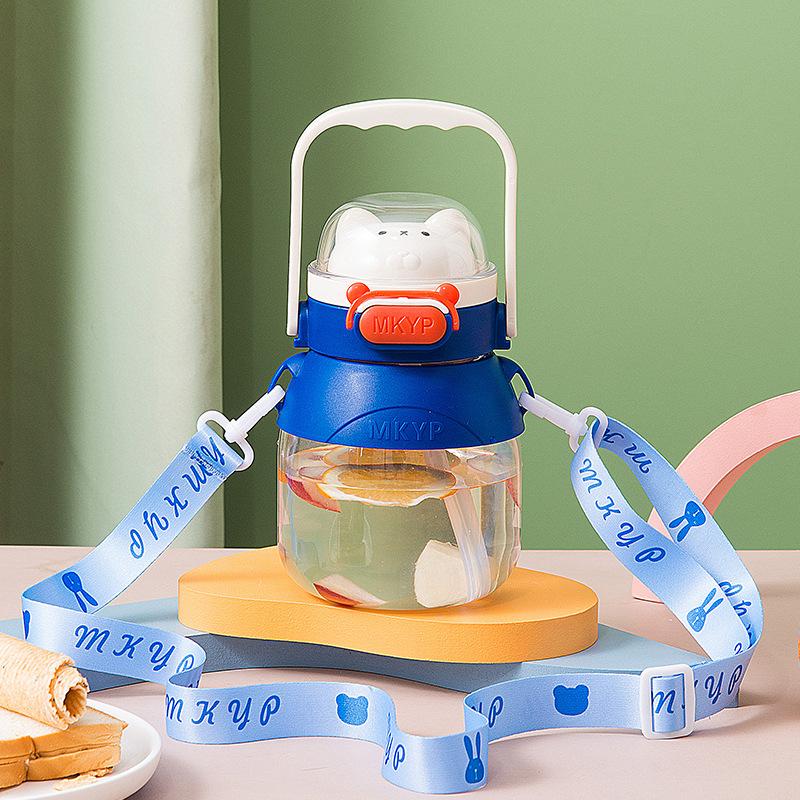 

Большая вместительная чашка для девочек с космическим медведем, большая чашка для живота, пластиковая чашка для фитнеса, спорта, чашка для воды через плечо с соломенным держателем для мобильного телефона 1000ml