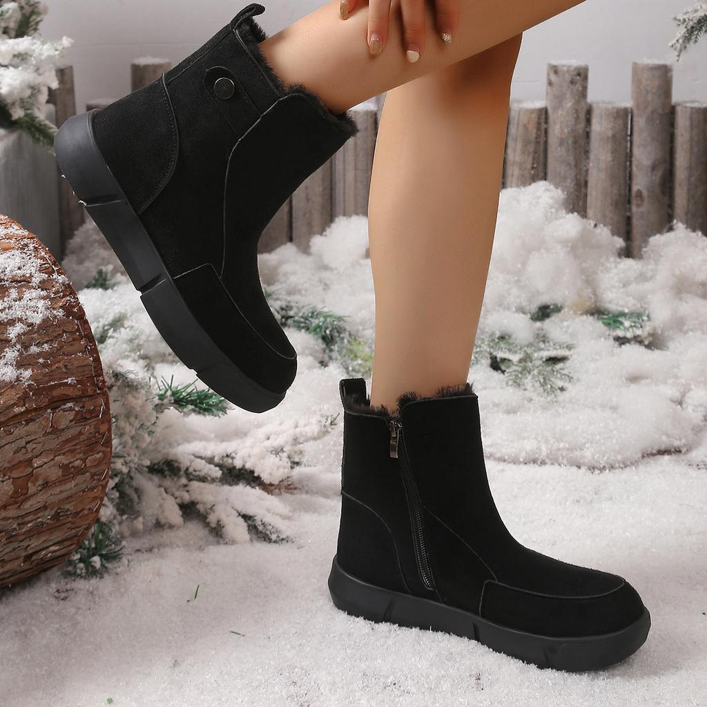 Faux Suede Zip Decor Work Boots Women Winter Warm Thicken Plush Thick Sole Snow Boots Comfort Non Slip Platform Casual Shoes
