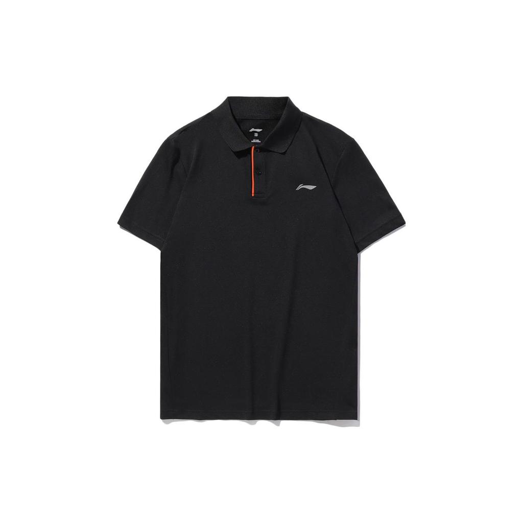 Li-Ning Solid Color Logo Embroidered Stand Collar Short Sleeve Polo Shirt Men Polo Shirts Black YPLT023-1