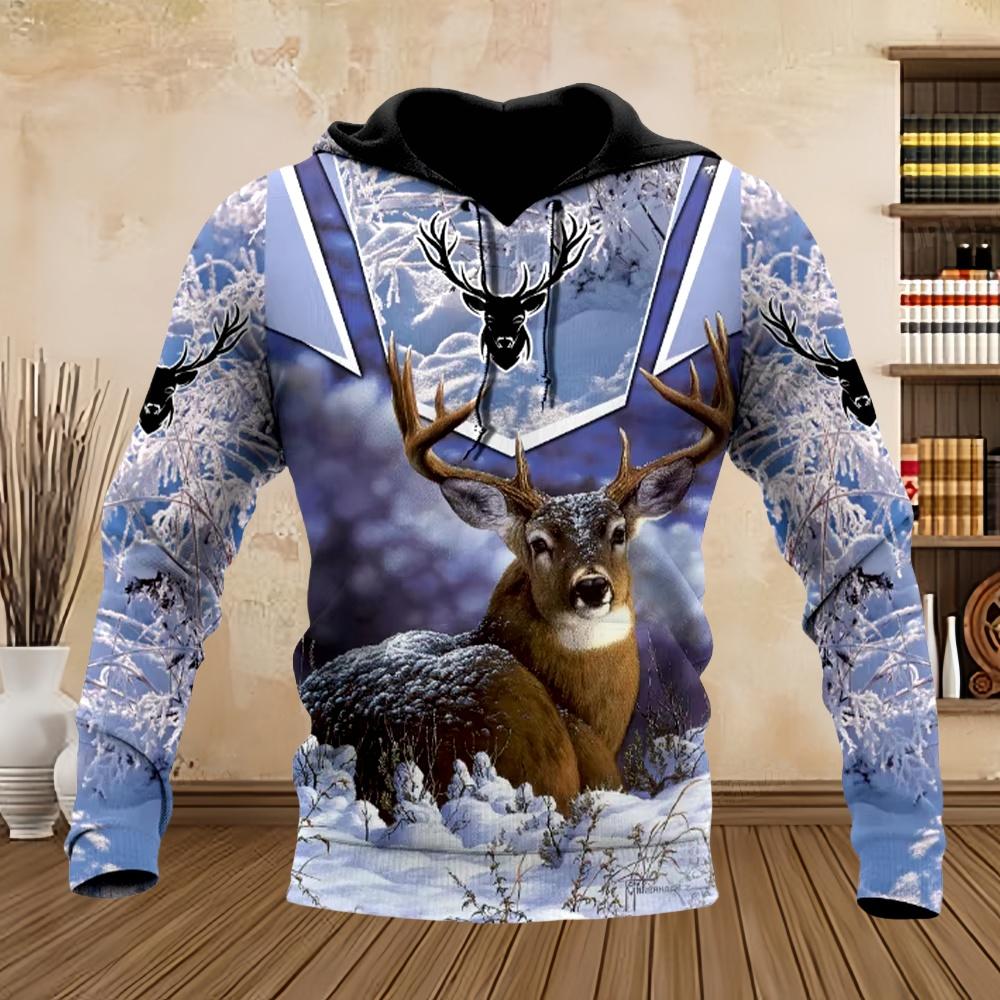 2024 Men's Fashion Hunting Loose Hoodie Large 3D Prin Animal Deer Super Large Harajuku Hoodie Fashion Enthusiast Sweatshirt Man