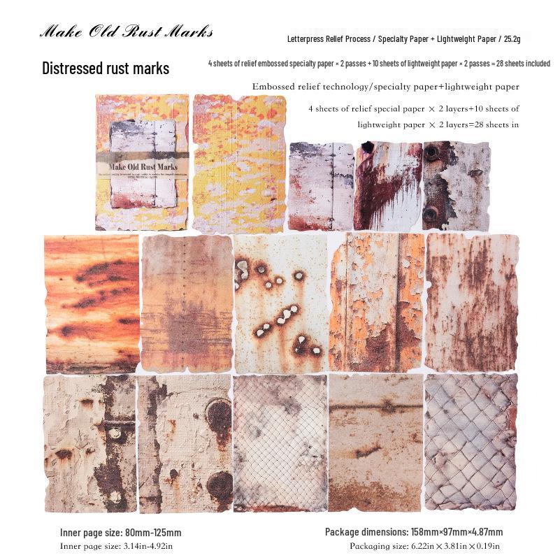 Momo Special Letterpress Embossed Paper - Rust Stains Series: 8 Types of Journal Collage Base Material
