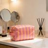 Trendy Pink Stripe Makeup Bag Large Capacity for Lipsticks in Travel Handbag Scenario