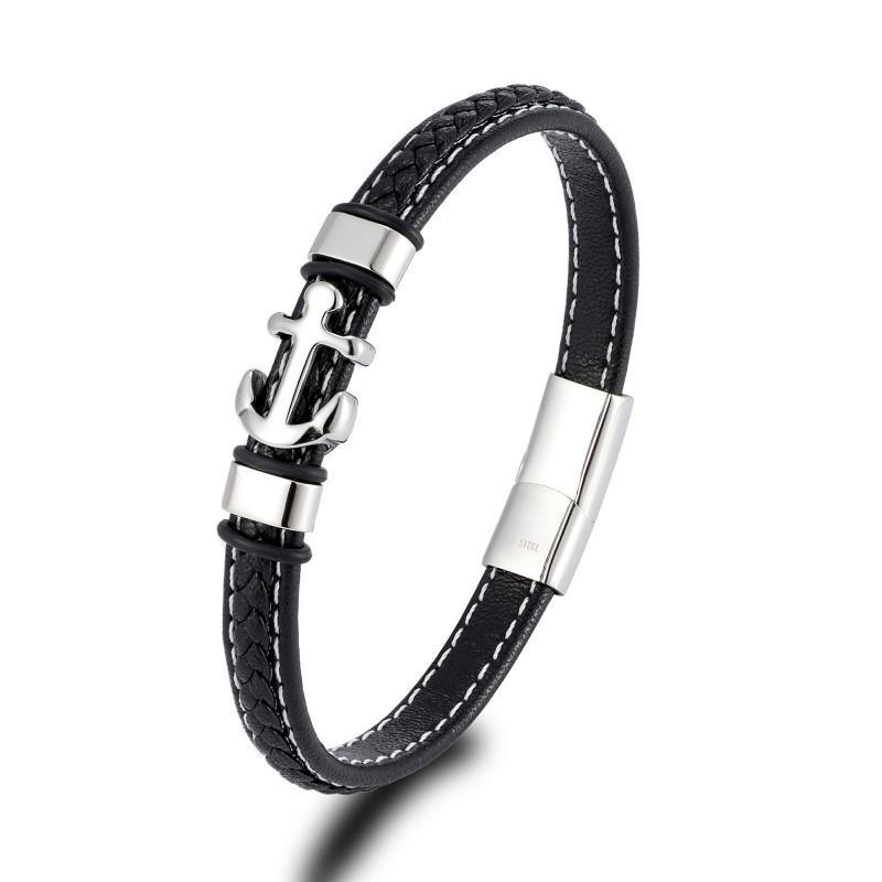 Stainless Steel Anchor Pattern Accessories Bracelet Punk Personalized Men s New Knitted Leather Hand