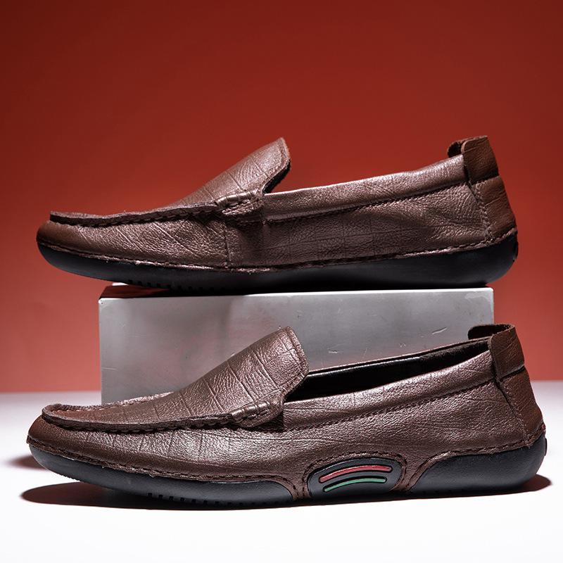 

2021 spring new first-layer cowhide men s Doudou shoes business casual men s single shoes soft leather, shoes men s 44 коричневый