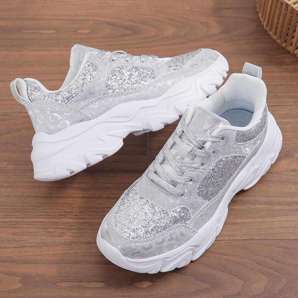 New comfortable sports casual high heel platform sequined dad shoes breathable