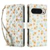 For Google Pixel 10 Pro XL/9 Pro XL Wallet Case Rhombic Floral Design Leather Flip Phone Cover with Strap