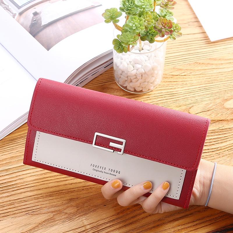 Wholesale 2023 New Korean Style Ladies Wallet Long Three-fold Wallet With Button Multiple Card Slots Coin Pocket