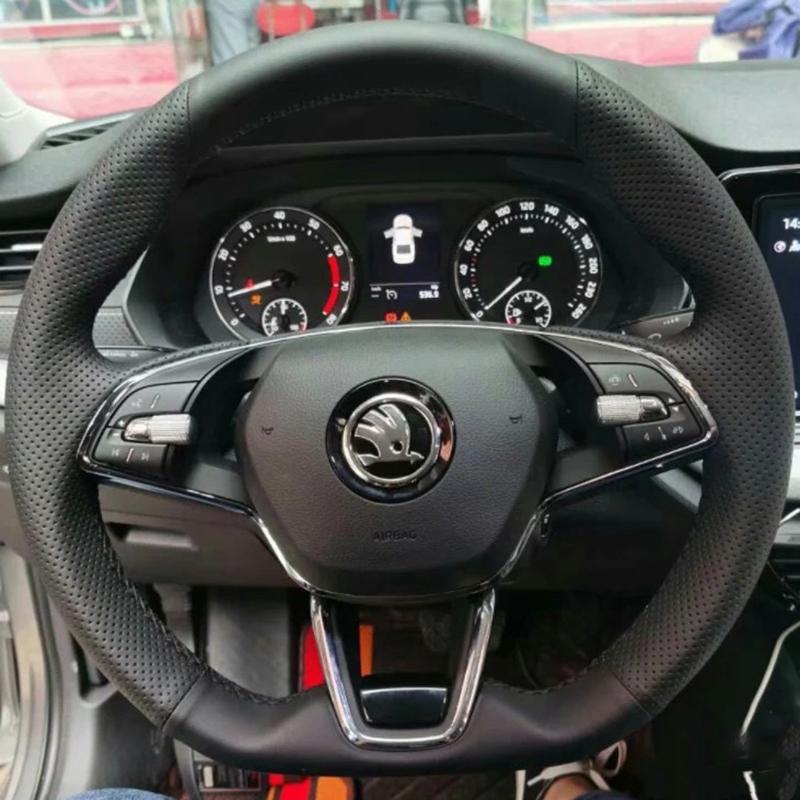 Для Skoda Octavia PRO KAROQ - Ручная прошивка Темно-серый Кожаный нескользящий Чехол на руль Автозапчасти 4
