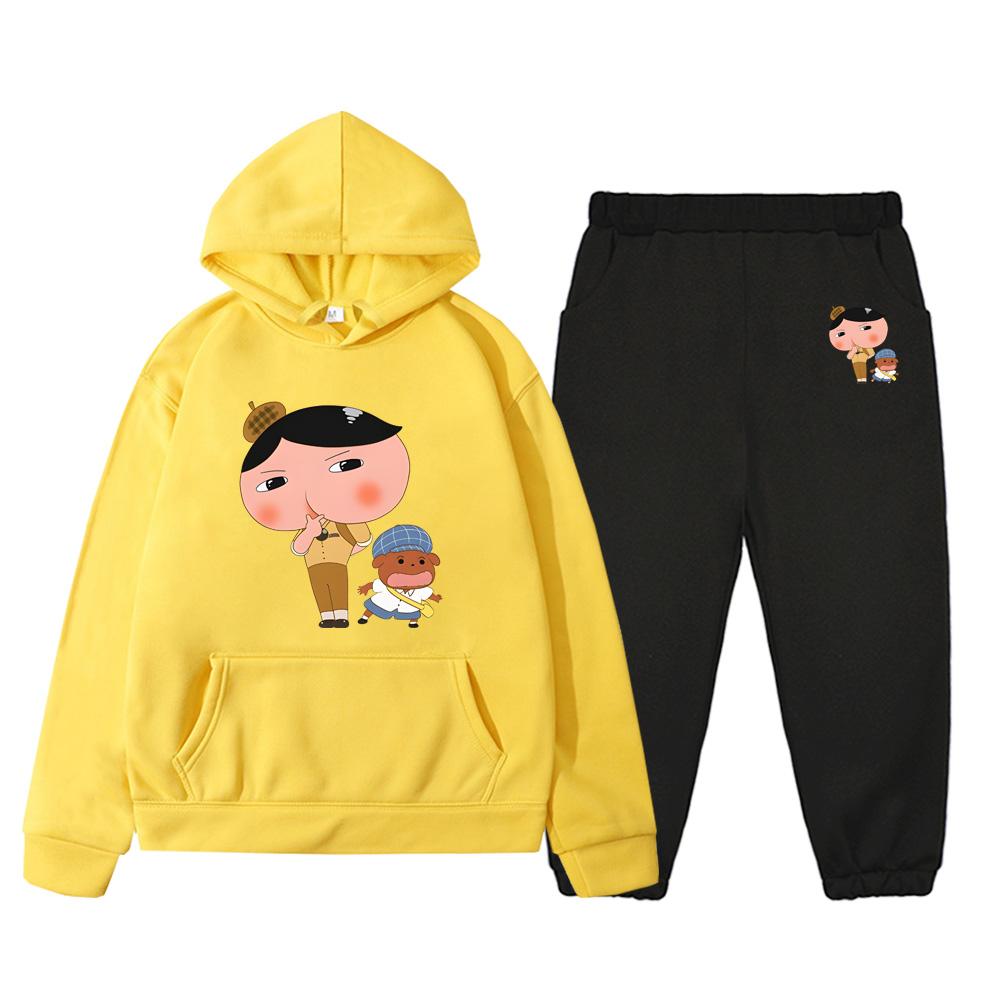 2pcs Butt Detective Cartoon Print High Quality Clothing Sets Autumn New Childrens Hoodies Sweatshirts Kids Loose Fleece Pullover