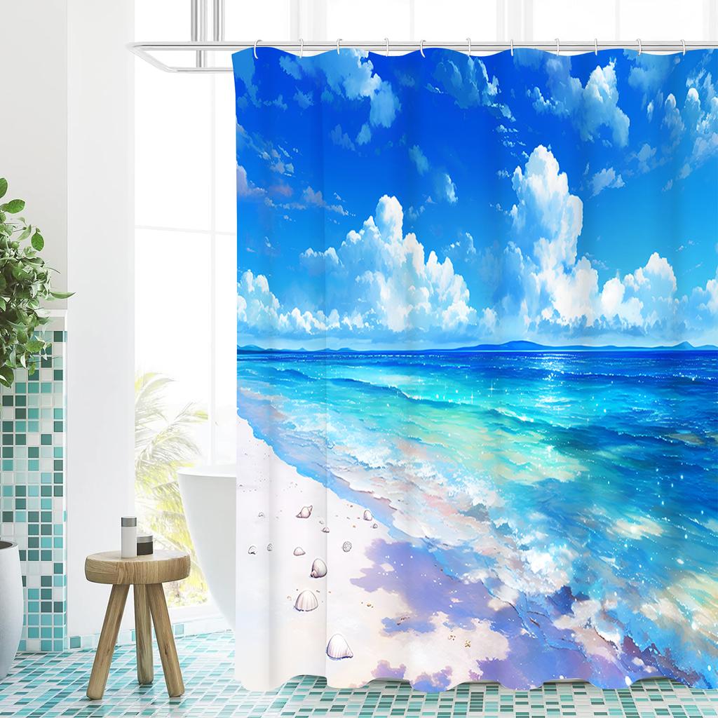 Beach Shells Pattern Bathing Curtain  Bathroom Shower Curtain Waterproof With 12 Hooks Home Deco Free Ship