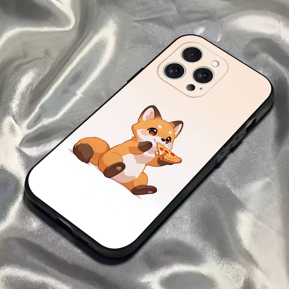 Füchse TIERE Handyhülle Für iPhone 16,15,14,13,12,11,Pro,Max,Plus,X,XS,SE4,E,Mini,Weiche Schwarze Hülle