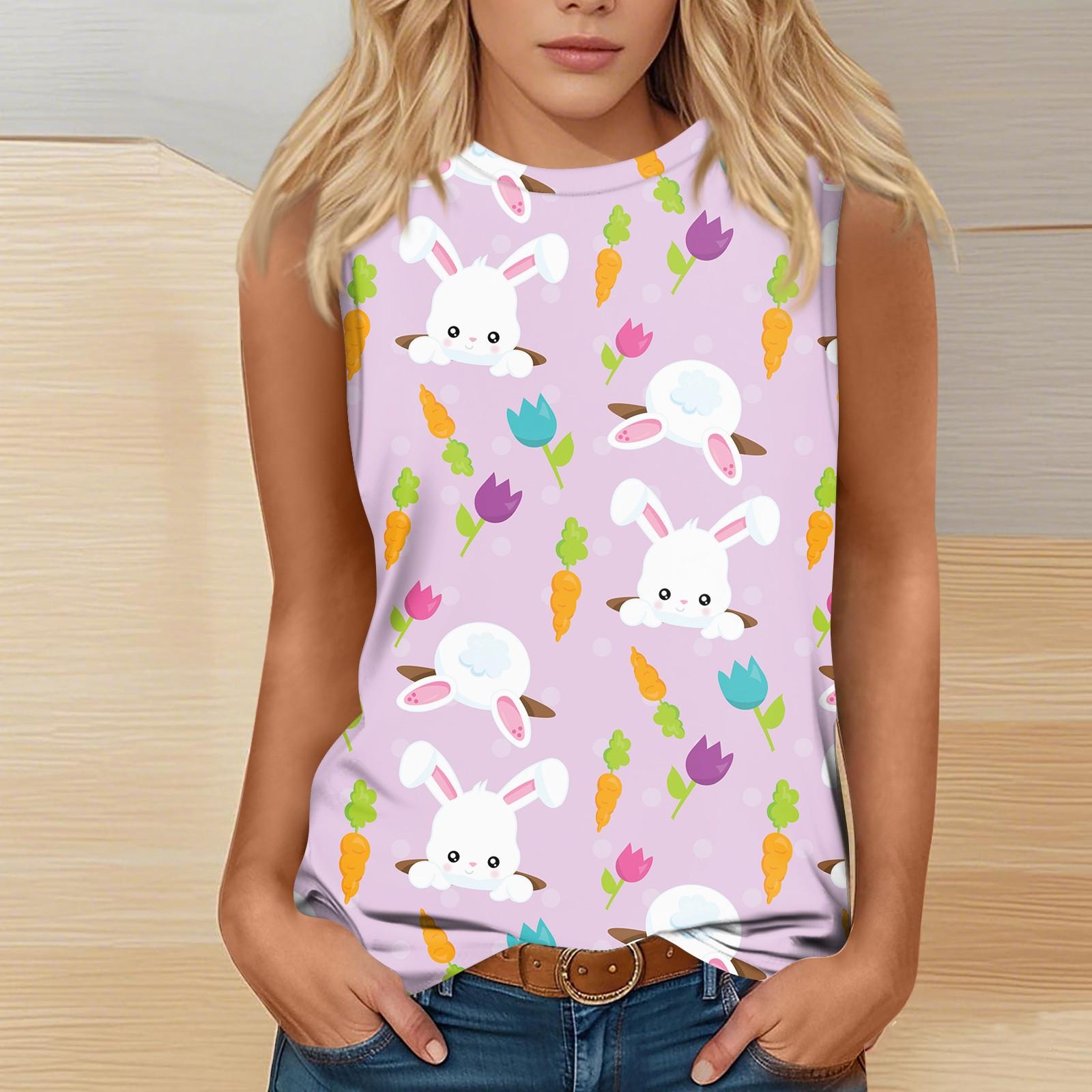 

Женская мода повседневная пасхальная футболка с круглым вырезом без рукавов L