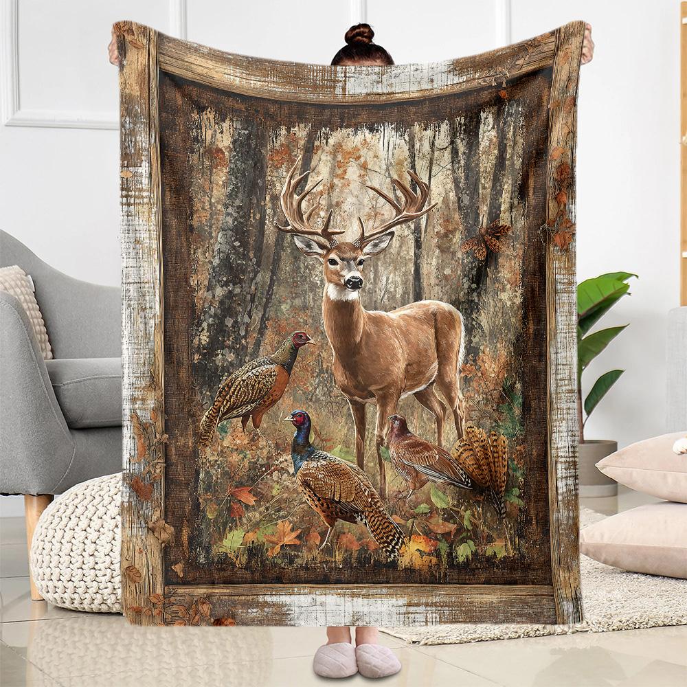 Deer Blanket Ultra-Soft Perfect for Livingroom Couch Bedding for All Seasons Warmthful Decor Gift for Travel Home Birthdays