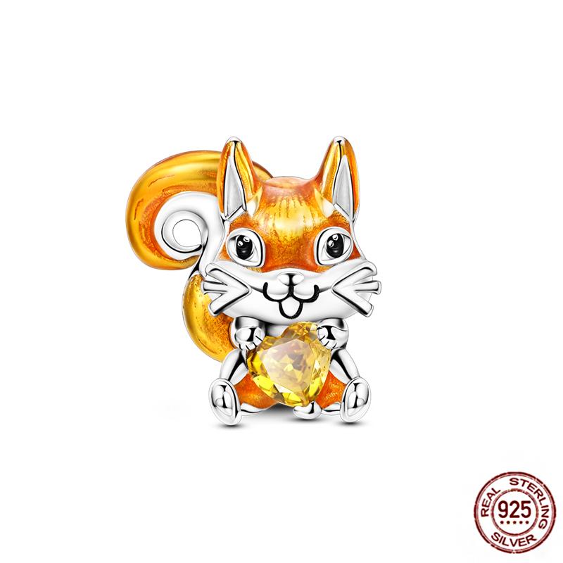 Fit Original Pendant Animal Charmscopper Pink Heart Pet Cat Dog Blue Owl Squirrel Beads Bracelet Women Diy Birthday Jewelry