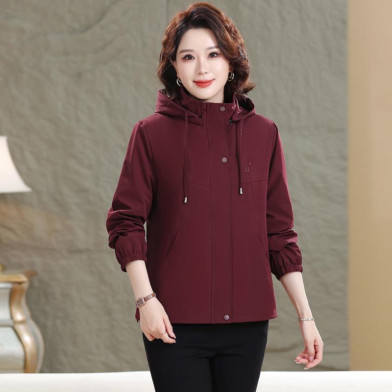 

2026 Spring/Autumn Hooded Jacket for Middle-Aged & Elderly Women – Stylish Loose Fit 6XL вино красного