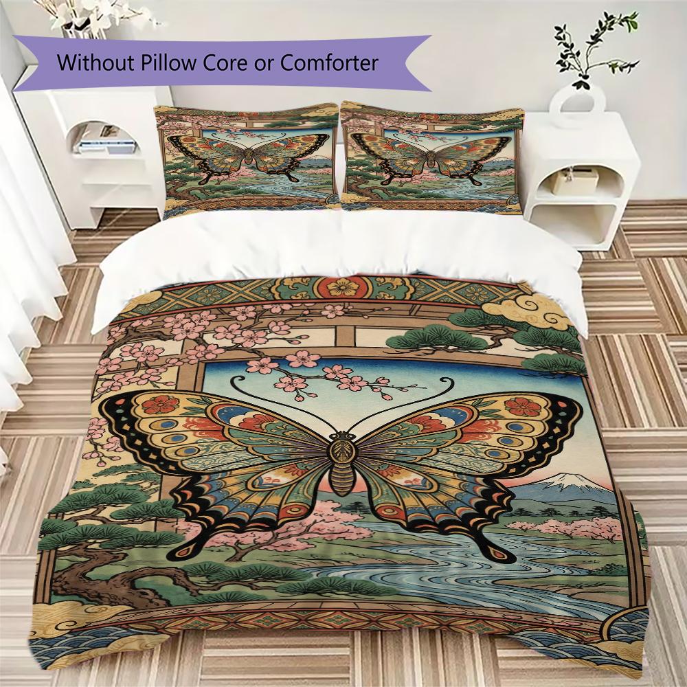 Butterfly Decoration Pattern Bedding Uilt Set Uilt Cover Pillowcase Home Decoration Birthday Gift (1 * Duvet Cover + 2 * Pillowcase Without Core)34