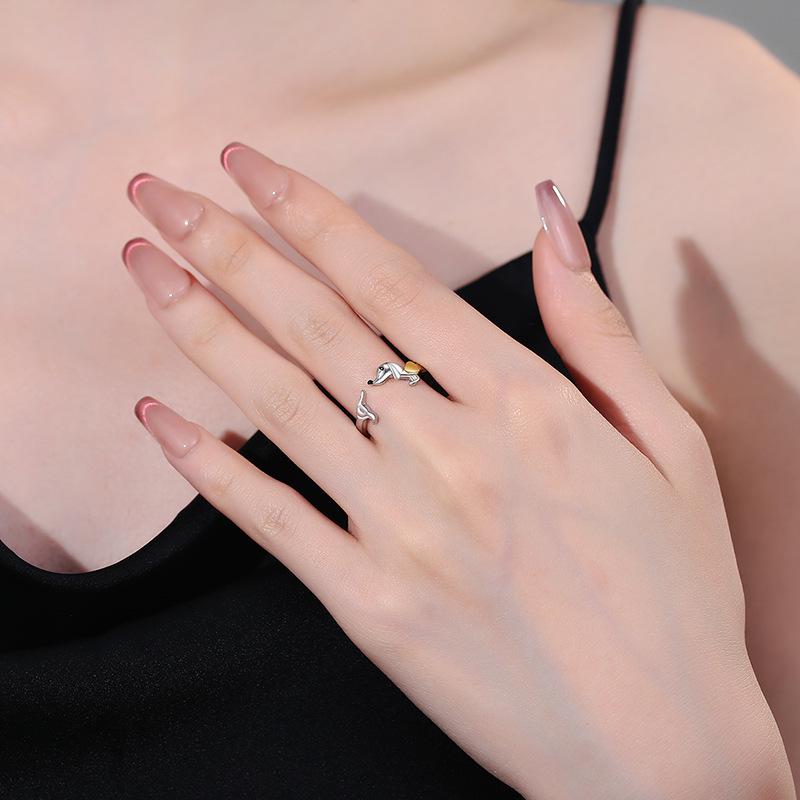 Temu New Fashion Adjustable Heart Pet Ring for Women - Niche Design Index Finger Ring