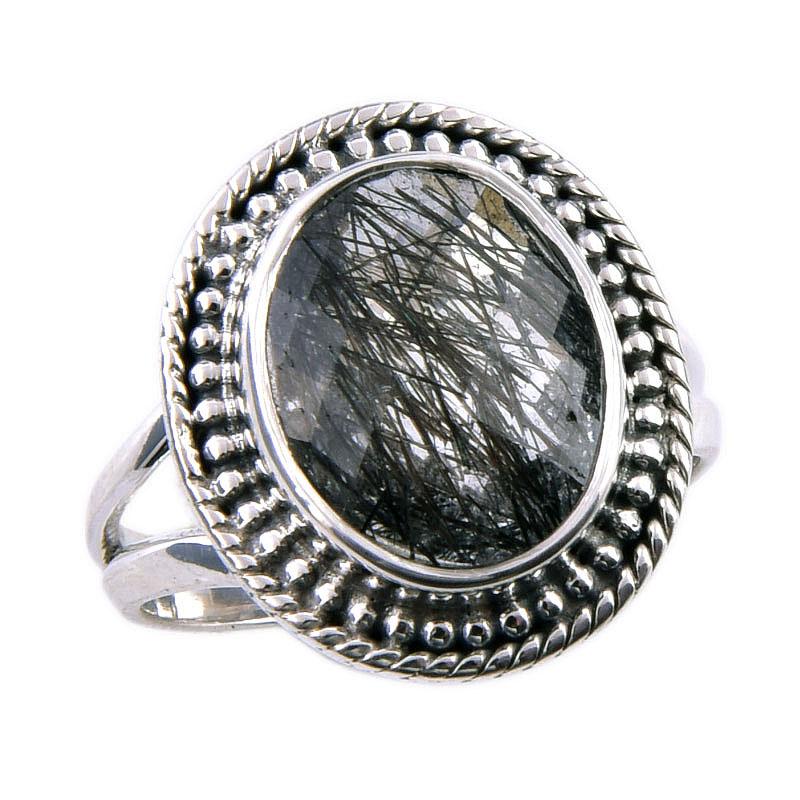 Natural Black Rutile Gemstone 925 Solid Sterling Silver Jewelry Ring Size 7 i3d27