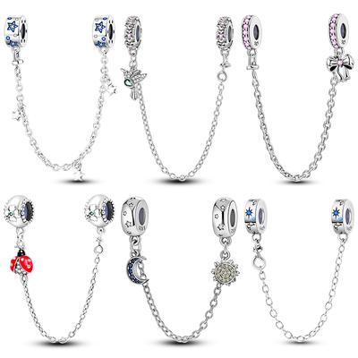 Secure Safety Chain Clasp Clip Charm Bead Component Copper Metal Moon Star Leaf Compatible With Authentic Original Bracelet High Quality Fine Jewelry