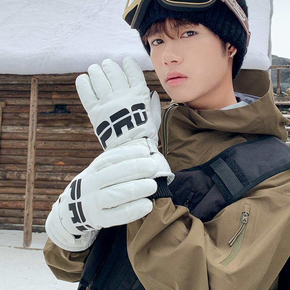 Лыжные перчатки с полной пальцевкой Толстые Зимние Теплые Перчатки Мотоциклетные Перчатки Спорт на Открытом Воздухе белый