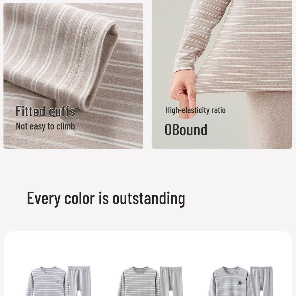 2025 New Teen Striped Warm Fleece-Lined Velvet & Lycra Cotton Underwear Set for Autumn/Winter