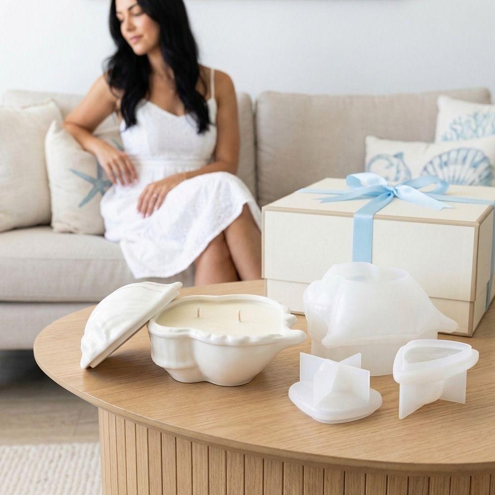Molde de Silicona con Forma de Caracola con Tapa Molde para Tazas de Velas Molde para Frascos de Velas Molde para Cajas de Almacenamiento Decoración Festiva