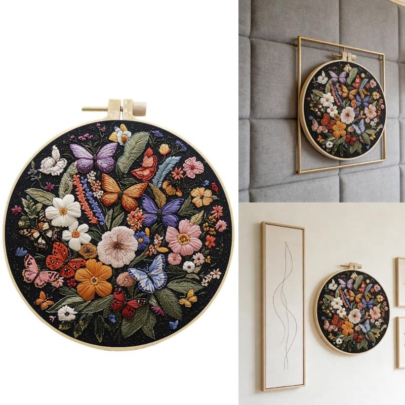 Practical Embroidery Set For Butterfly Designs Sturdy Cotton Fabric Easy Instructions For Hobbyists